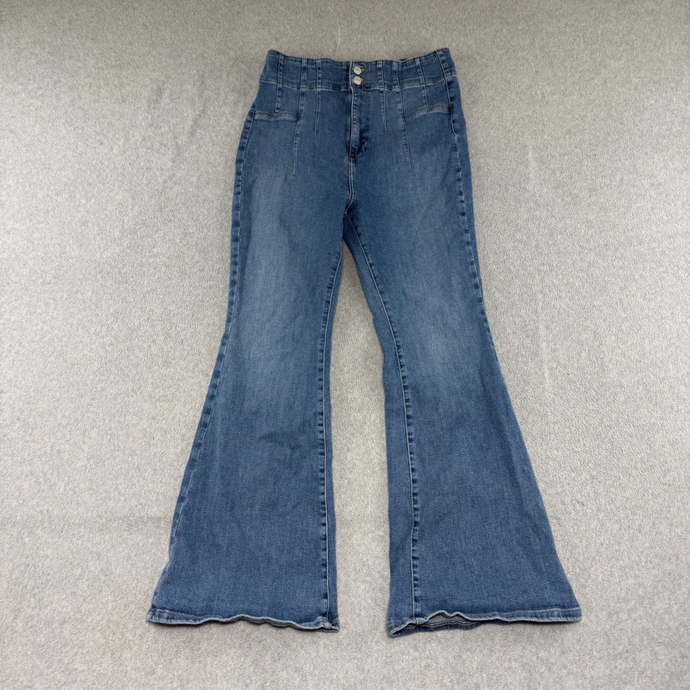 We The Free Jeans Womens 33S Blue Flare High Rise Double Button Pintuck Bell